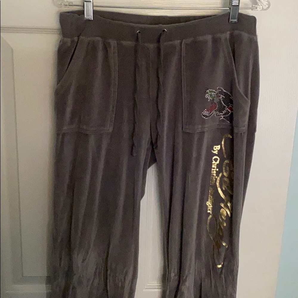 Rhinestone Velour Tiger Ed Hardy Sweatpants